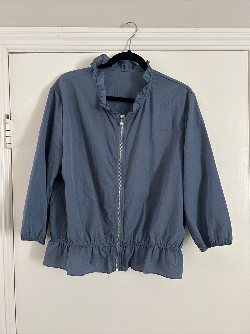 Women's Lightweight Ruffle Hem Zip Jacket - Steel Blue small